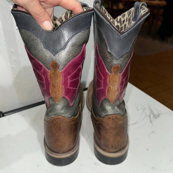 Smoky Mountain Youth Unisex Riley Leather Brown/Pink Boots, Size 7Y, EUC - Picture 4 of 10